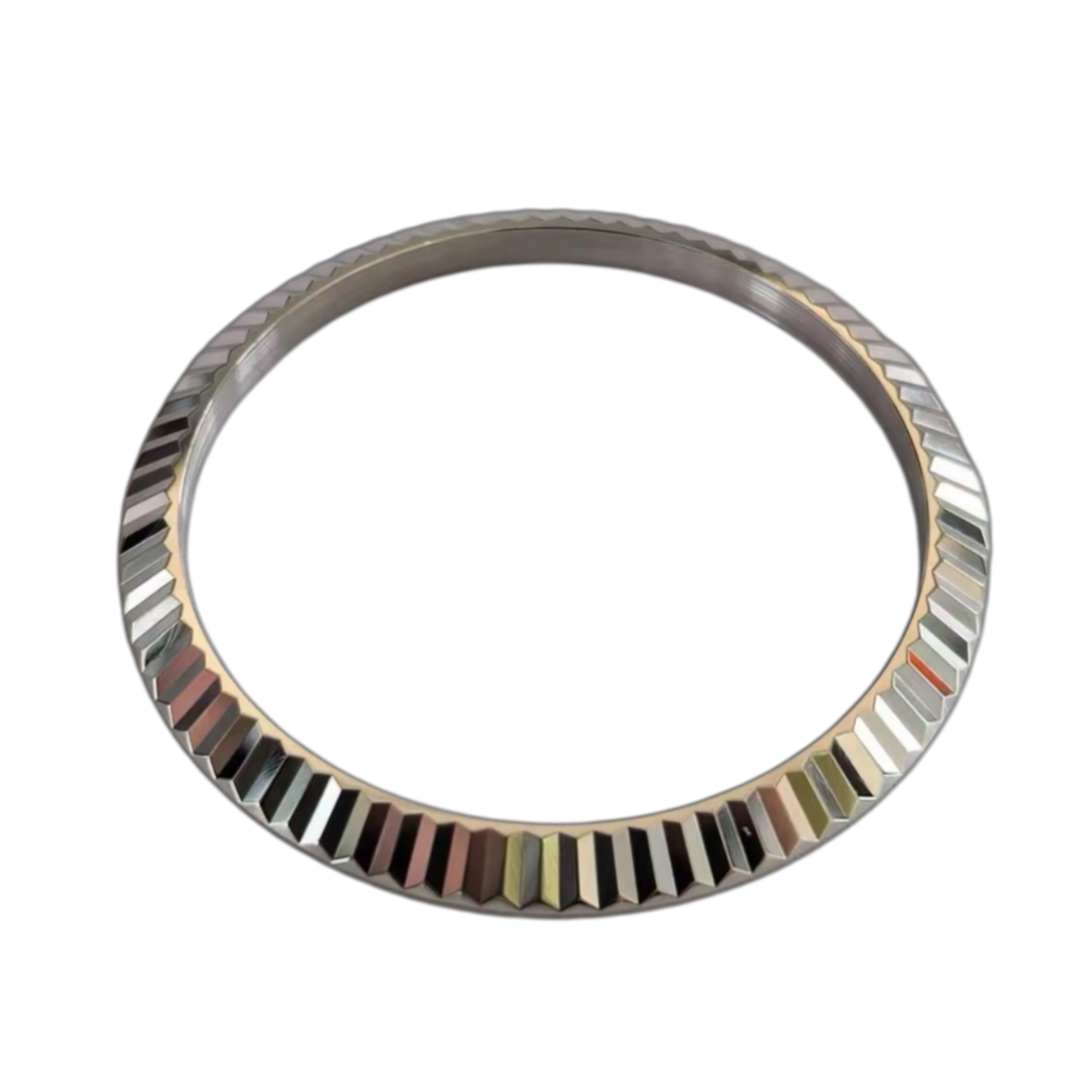 Fluted Datejust bezel with even flutes and triple-layer platinum plating